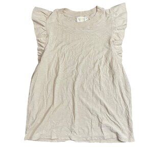 Nation‎ LTD Paulette Tank Women's Size Medium Pima Cotton Tan Crew Neck Ruffle
